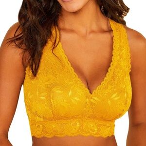 Cosabella Never Say Never Curvy Racie Lace Racerback Bra size 1X, mustard yellow